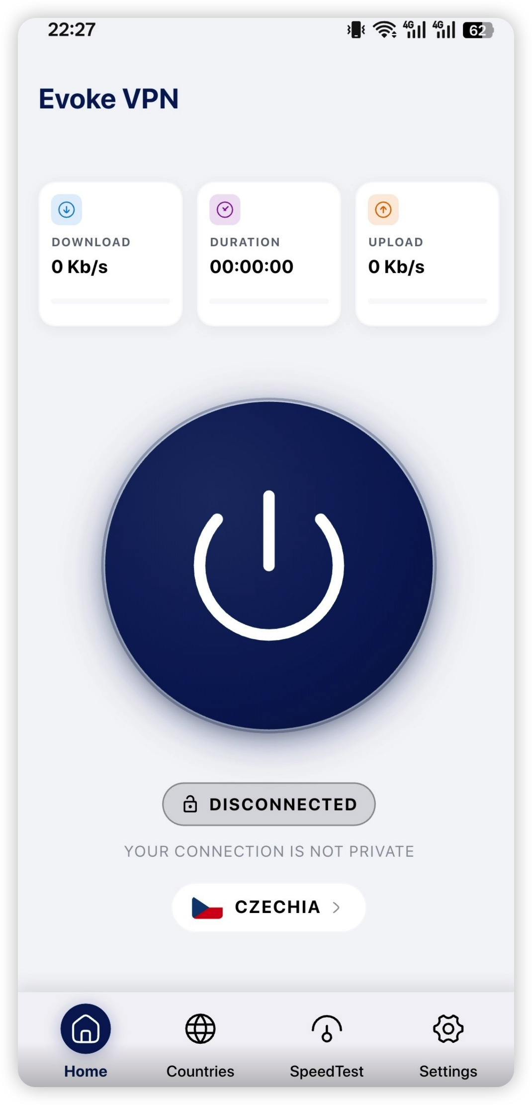 Home screen with connect button